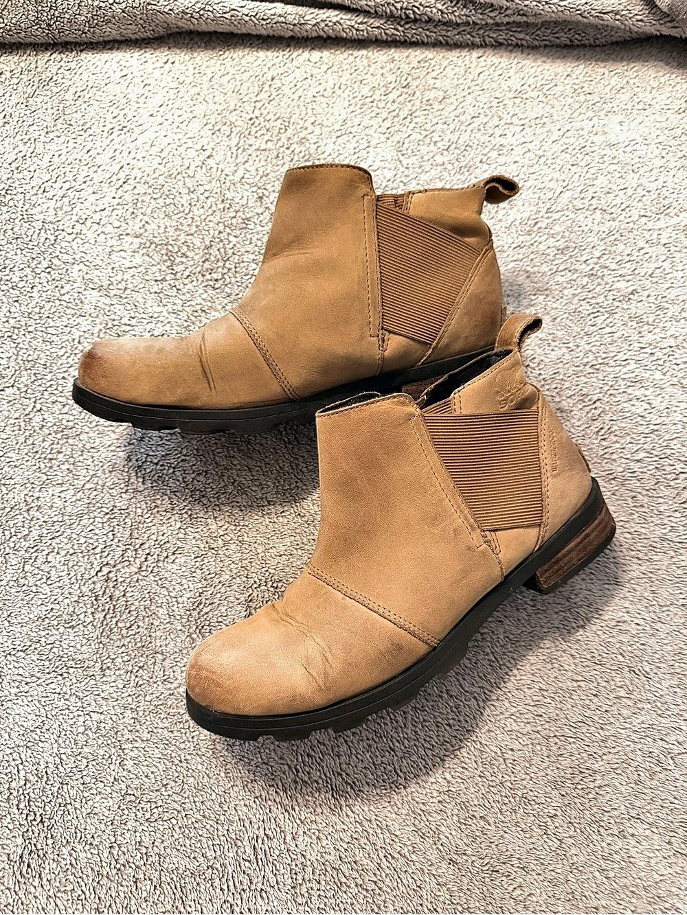 Sorel Emelie Chelsea Boots Womens 7 Tan Brown Leather Waterproof Ankle Booties
